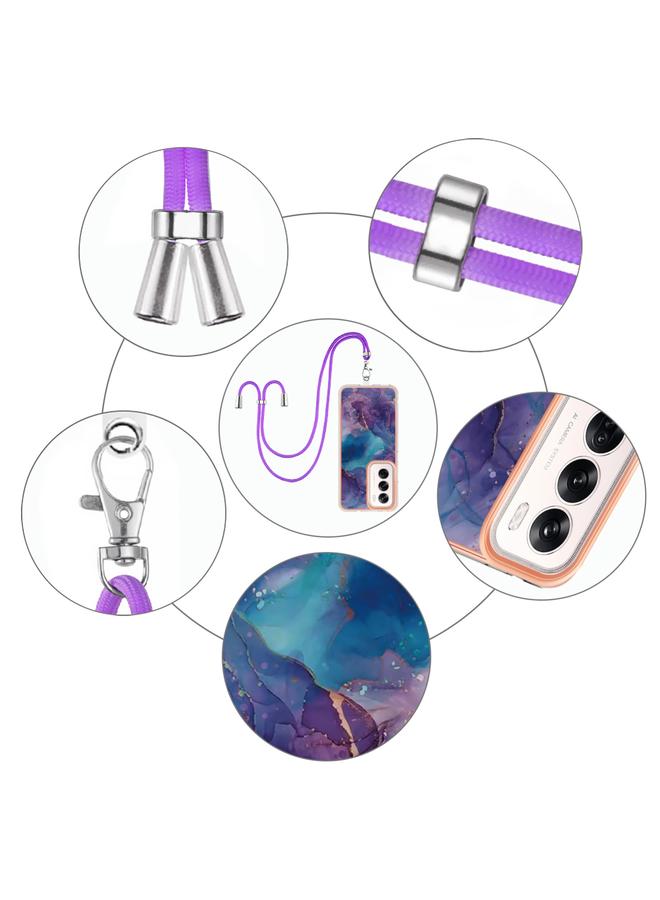 S-TOP Case For OPPO Reno12 Global Electroplating Marble Dual-side IMD Phone Case with Lanyard - Image 5