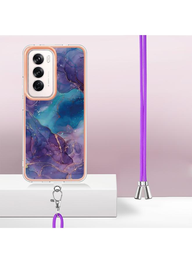 S-TOP Case For OPPO Reno12 Global Electroplating Marble Dual-side IMD Phone Case with Lanyard - Image 3