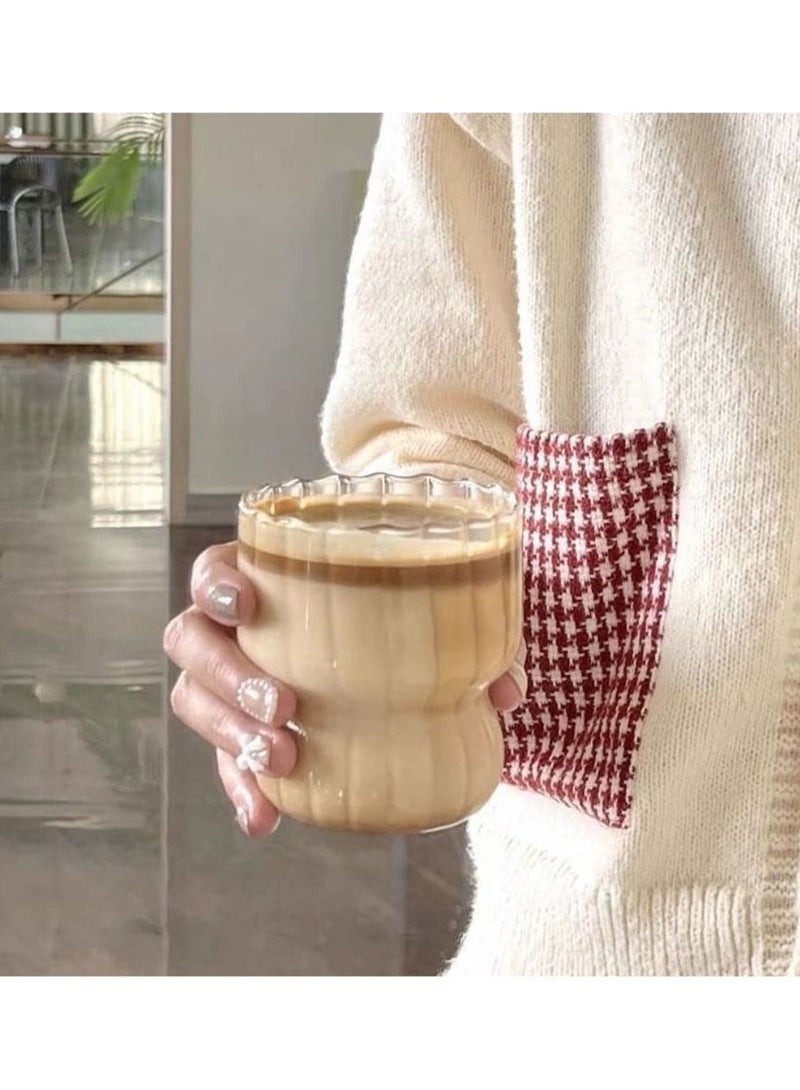 Y&D Ribbed Glass Cups,2 Pcs 270ML Origami Style Cups with 2 Iced Ball Molds,Vertical Stripes Bubble Glasses Drinking,Ribbed Glassware,Bubble Cups,Ripple Glassware,Ribbed Drinking  - Image 3