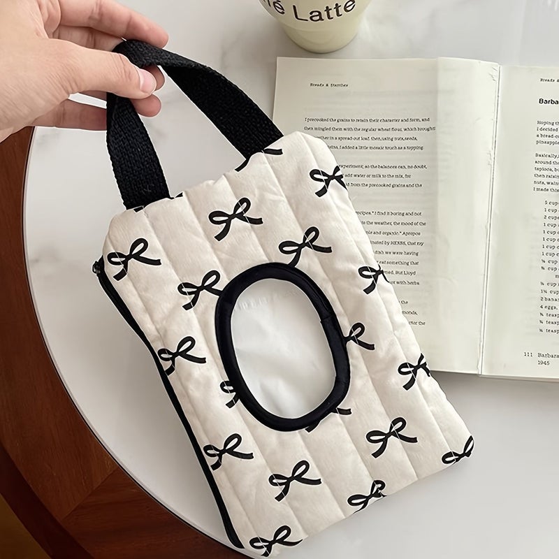 Black Bow Shape Tissue Holder Portable Storage Pouch For Living Room Stroller Car Decoration - Image 2