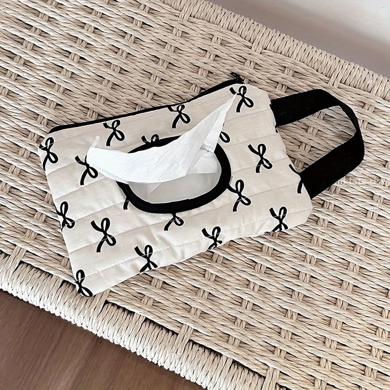 Black Bow Shape Tissue Holder Portable Storage Pouch For Living Room Stroller Car Decoration - Image 1