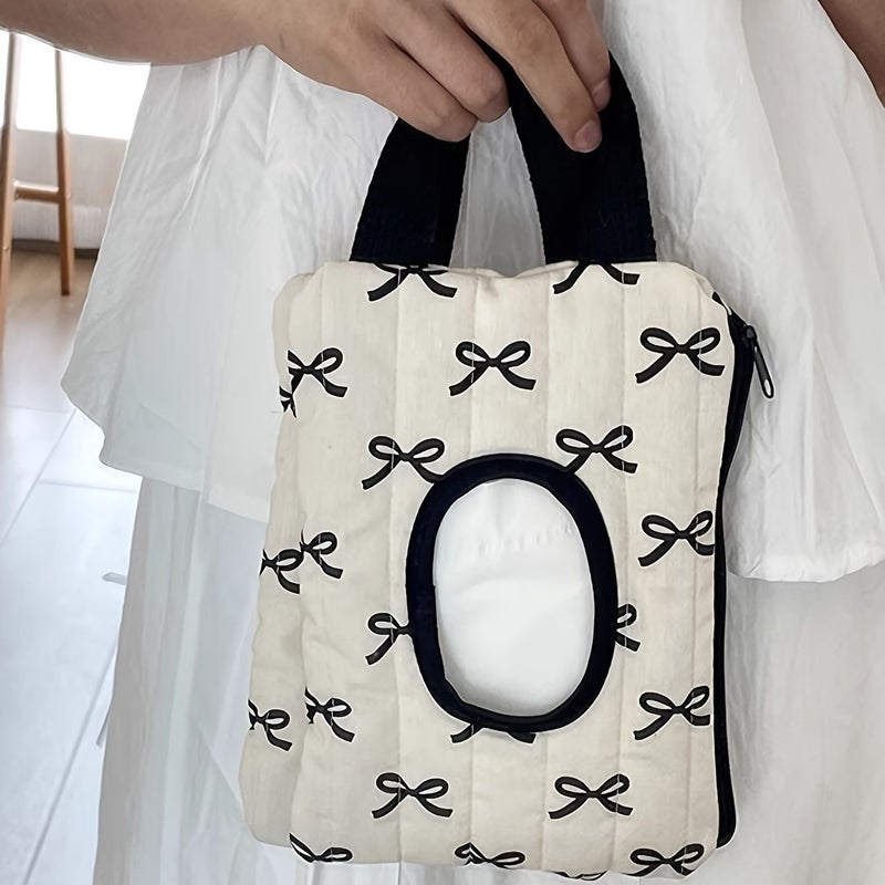 Black Bow Shape Tissue Holder Portable Storage Pouch For Living Room Stroller Car Decoration - Image 3