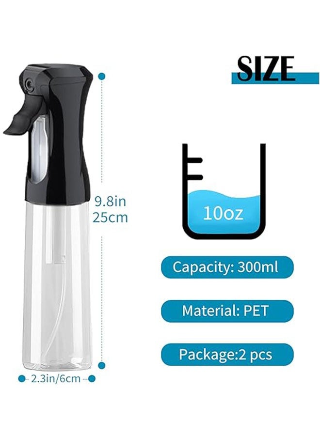 2 Pack 300ml Press Fine Mist Spray Bottles, Hair Mist Sprayer Ultra Fine Water Mister for Hairstyling, Cleaning, Salons, Plants, Pet Care, Transparent Black and White - Image 2