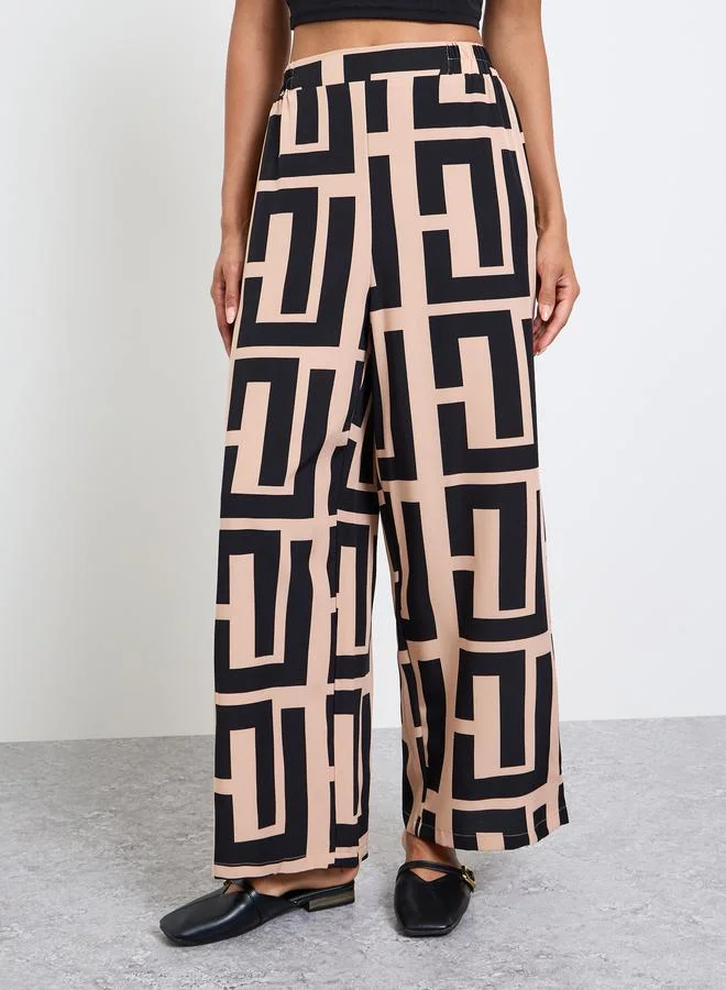 Take Two Beige Geometric Print Wide Leg Pants