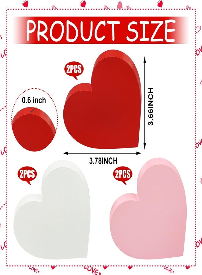Fairooth 6 Pcs Valentines Day Heart Wood Sign Love Heart Shaped Tabletop Centerpiece Red Pink White Hearts Wooden Block Table Decorations for Valentines Day Wedding Party Home Office Shelf Tiered Tray Decor - Image 2