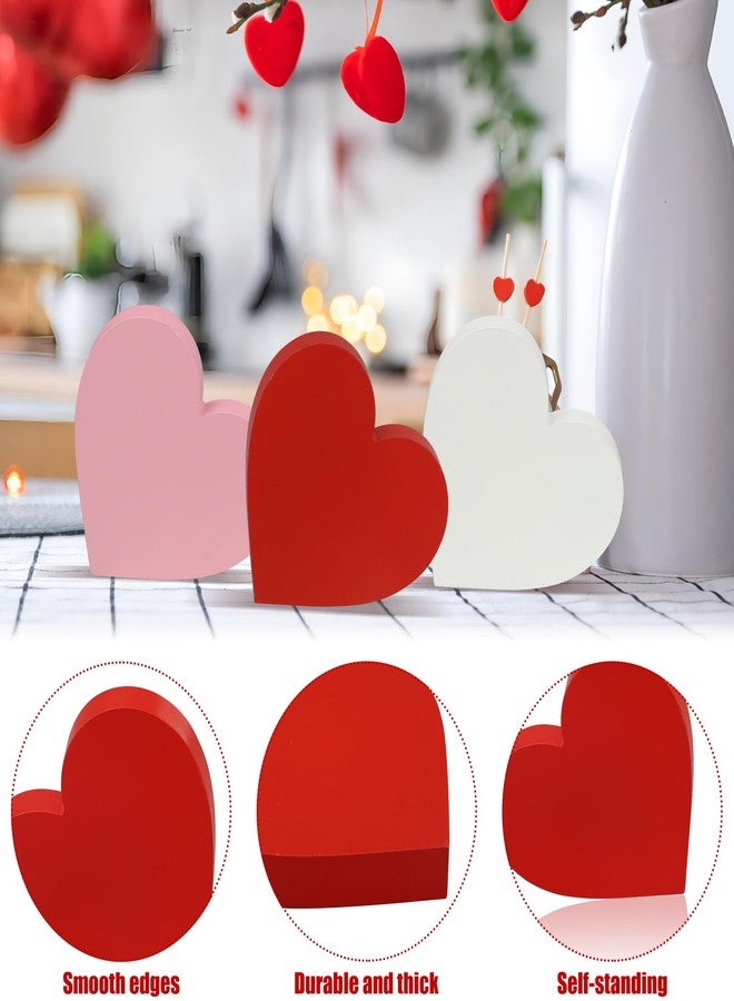 Fairooth 6 Pcs Valentines Day Heart Wood Sign Love Heart Shaped Tabletop Centerpiece Red Pink White Hearts Wooden Block Table Decorations for Valentines Day Wedding Party Home Office Shelf Tiered Tray Decor - Image 3