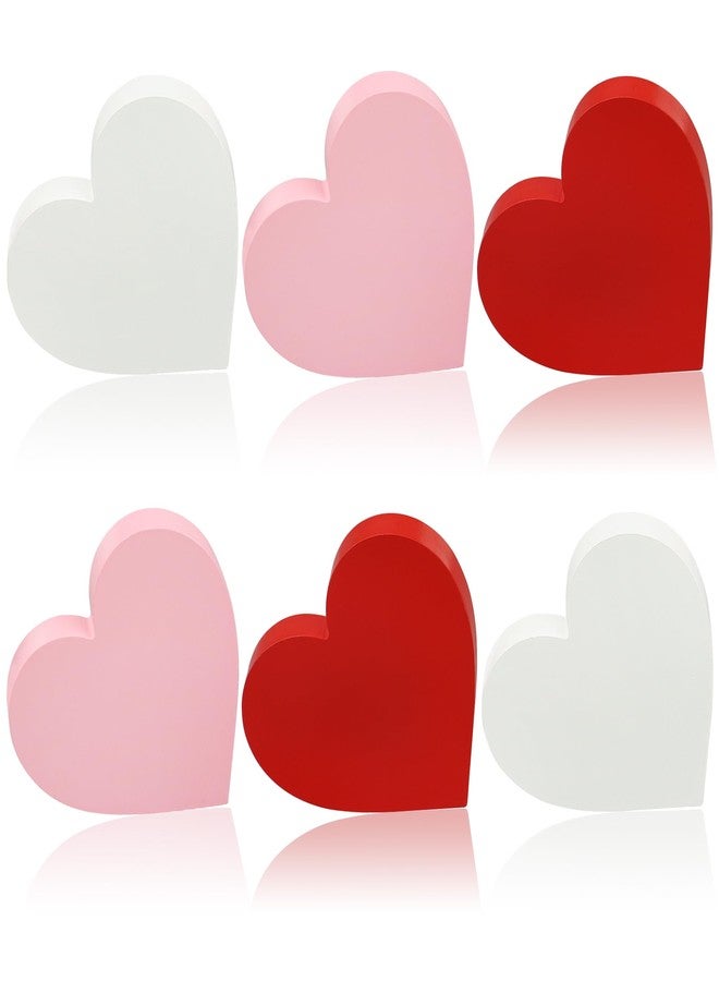 Fairooth 6 Pcs Valentines Day Heart Wood Sign Love Heart Shaped Tabletop Centerpiece Red Pink White Hearts Wooden Block Table Decorations for Valentines Day Wedding Party Home Office Shelf Tiered Tray Decor - Image 1