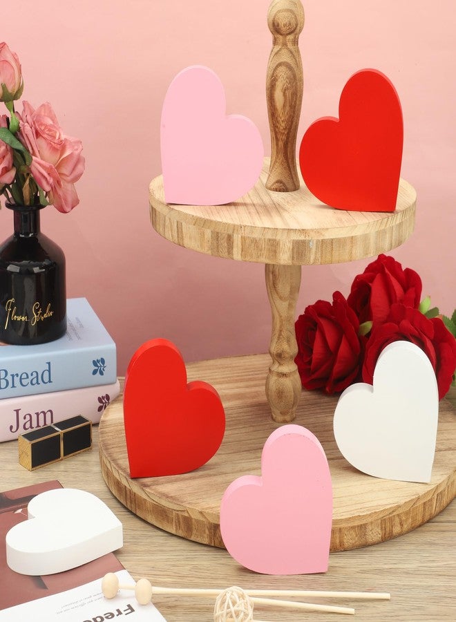 Fairooth 6 Pcs Valentines Day Heart Wood Sign Love Heart Shaped Tabletop Centerpiece Red Pink White Hearts Wooden Block Table Decorations for Valentines Day Wedding Party Home Office Shelf Tiered Tray Decor - Image 4