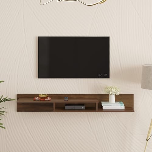 BLUEWUD Millie Engineering Wood Wall Mount TV Entertainment Unit Set Top Box Stand/TV Cabinet Panel with Shelves for Books & Décor Display Unit Bed Living Room Upto 50 Inches (Brown Maple) - Image 2