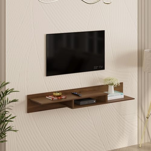 BLUEWUD Millie Engineering Wood Wall Mount TV Entertainment Unit Set Top Box Stand/TV Cabinet Panel with Shelves for Books & Décor Display Unit Bed Living Room Upto 50 Inches (Brown Maple) - Image 1