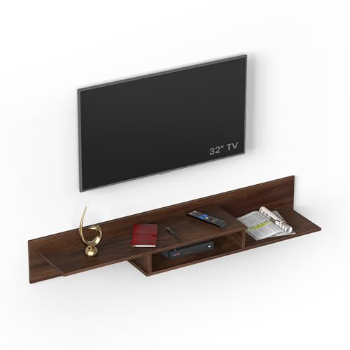 BLUEWUD Millie Engineering Wood Wall Mount TV Entertainment Unit Set Top Box Stand/TV Cabinet Panel with Shelves for Books & Décor Display Unit Bed Living Room Upto 50 Inches (Brown Maple) - Image 3