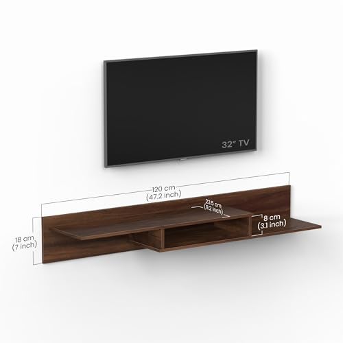 BLUEWUD Millie Engineering Wood Wall Mount TV Entertainment Unit Set Top Box Stand/TV Cabinet Panel with Shelves for Books & Décor Display Unit Bed Living Room Upto 50 Inches (Brown Maple) - Image 5
