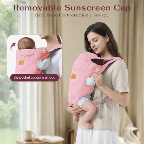 Shiaon Baby Carrier Newborn to Toddler(8-30lbs), Toddler Carrier Baby Holder Carrier with Adjustable Shoulder Strap, Chest Carriers, Pink - Image 4