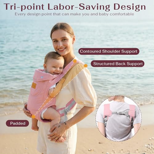 Shiaon Baby Carrier Newborn to Toddler(8-30lbs), Toddler Carrier Baby Holder Carrier with Adjustable Shoulder Strap, Chest Carriers, Pink - Image 5