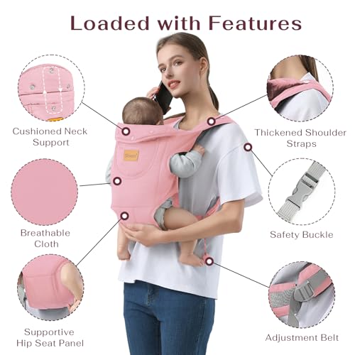 Shiaon Baby Carrier Newborn to Toddler(8-30lbs), Toddler Carrier Baby Holder Carrier with Adjustable Shoulder Strap, Chest Carriers, Pink - Image 3