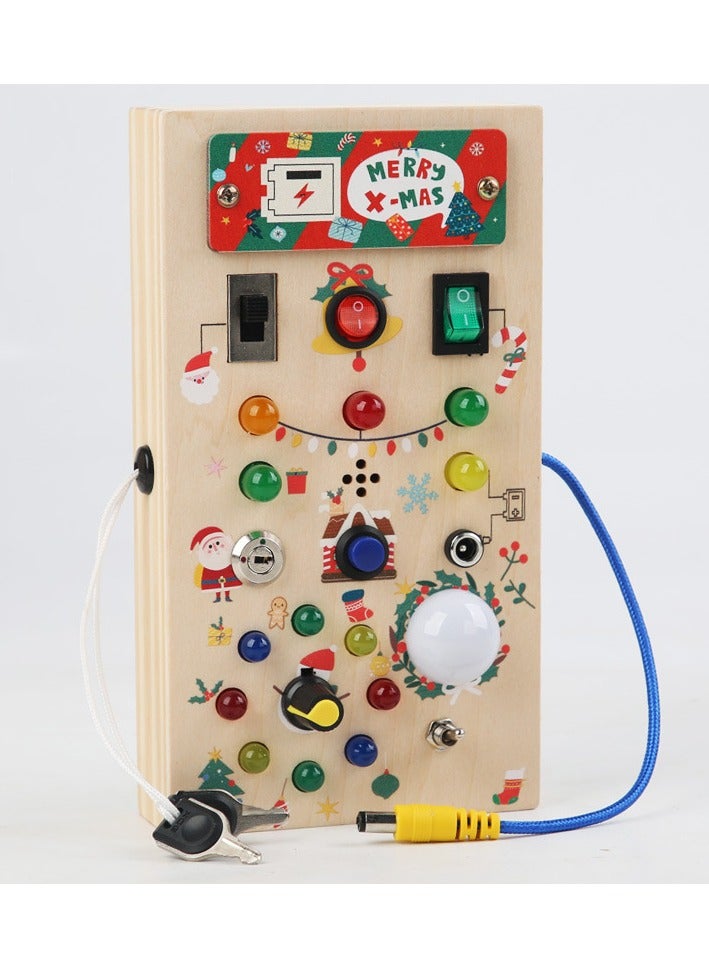 NIBEMINENT Montessori Toddler Busy Board, Baby Wooden Busy Board with 8 LED Light switches, Sensory Toys Light Switch Toys Travel Toys for 1+ Year Old Baby and Toddler - Image 1