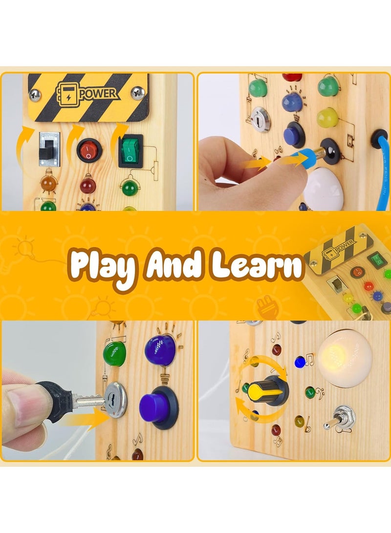 NIBEMINENT Montessori Toddler Busy Board, Baby Wooden Busy Board with 8 LED Light switches, Sensory Toys Light Switch Toys Travel Toys for 1+ Year Old Baby and Toddler - Image 2