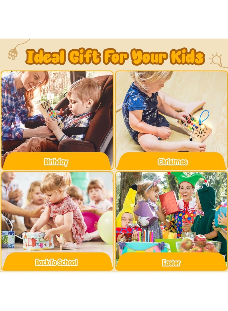 NIBEMINENT Montessori Toddler Busy Board, Baby Wooden Busy Board with 8 LED Light switches, Sensory Toys Light Switch Toys Travel Toys for 1+ Year Old Baby and Toddler - Image 5