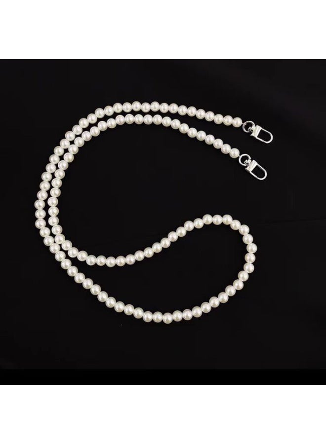 Mobile Phone Lanyard Highlight Imitation Pearl Crossbody Chain Elegant Women's Internet Celebrity Water Cup Chain Bag Chain Removable Mobile Phone Chain Trendy-Specifications Support Image Upload:8MM Pearl Slung Chain "silver Key Chain" 110CM - Image 1