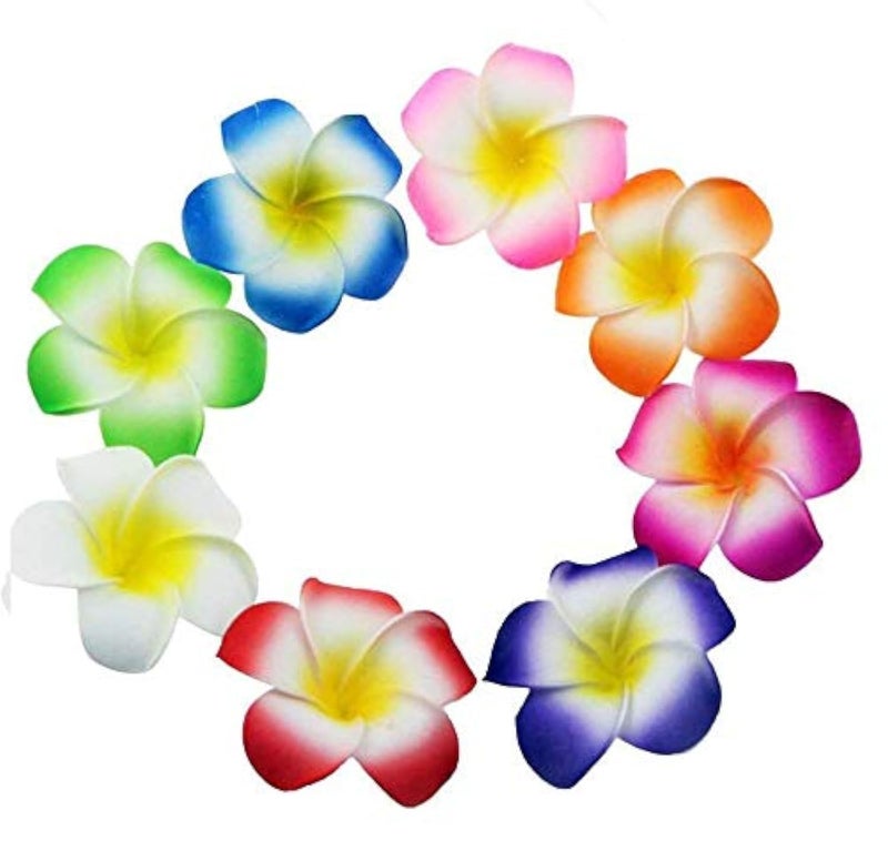 Winterworm 80 Pcs 70mm 37inch Mixed Color Sponge Hawaii Hawaiian Plumeria Flower for Bridal Wedding Party Beach Jewellery Garland Hair Clip DIY Making Home Decoration