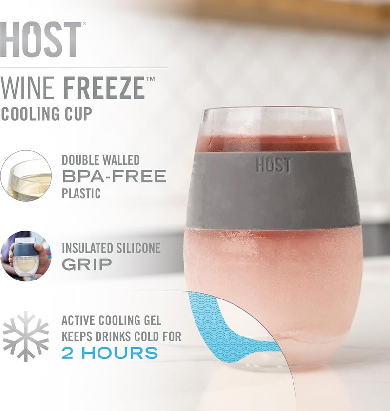 Host Wine Freeze Cup Set of 2 - Plastic Double Wall Insulated Wine Cooling Freezable Drink Glasses with Freezing Gel, Wine Glass Gift for Red and White Wine, 8.5 oz Marble - Image 2
