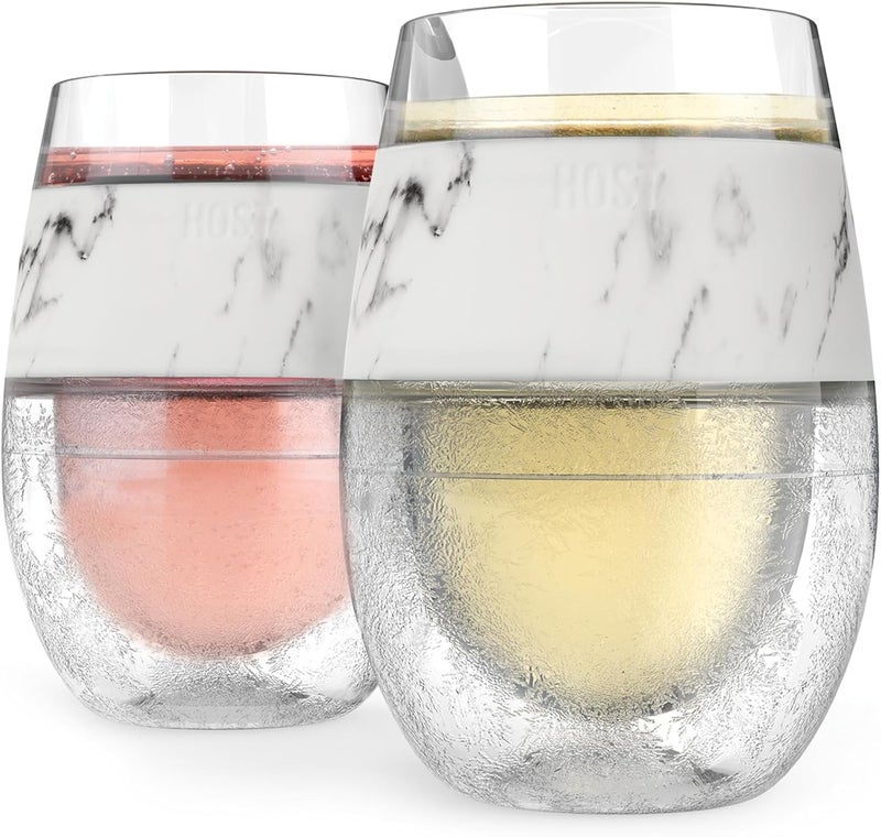 Host Wine Freeze Cup Set of 2 - Plastic Double Wall Insulated Wine Cooling Freezable Drink Glasses with Freezing Gel, Wine Glass Gift for Red and White Wine, 8.5 oz Marble - Image 1