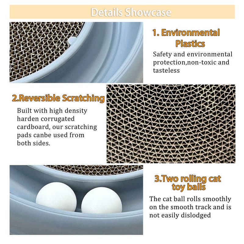LYCTDD Interactive Cat Ball Track Toy for Indoor Cats, Cat Scratching Board & Exercise Set for Bored Indoor Adult and Kitten Mental & Physical Stimulation, with Spare Ball to Prevent Loss (Grey) - Image 3