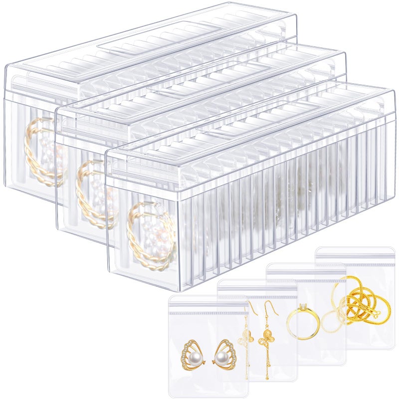 Kenning 63 Pcs Acrylic Jewelry Case Organizer, Clear Jewelry Organizers Holder with Portable Anti Tarnish Storage Bags for Rings, Earrings, Necklaces, Ideal Gifts for Women (Clear) - Image 1