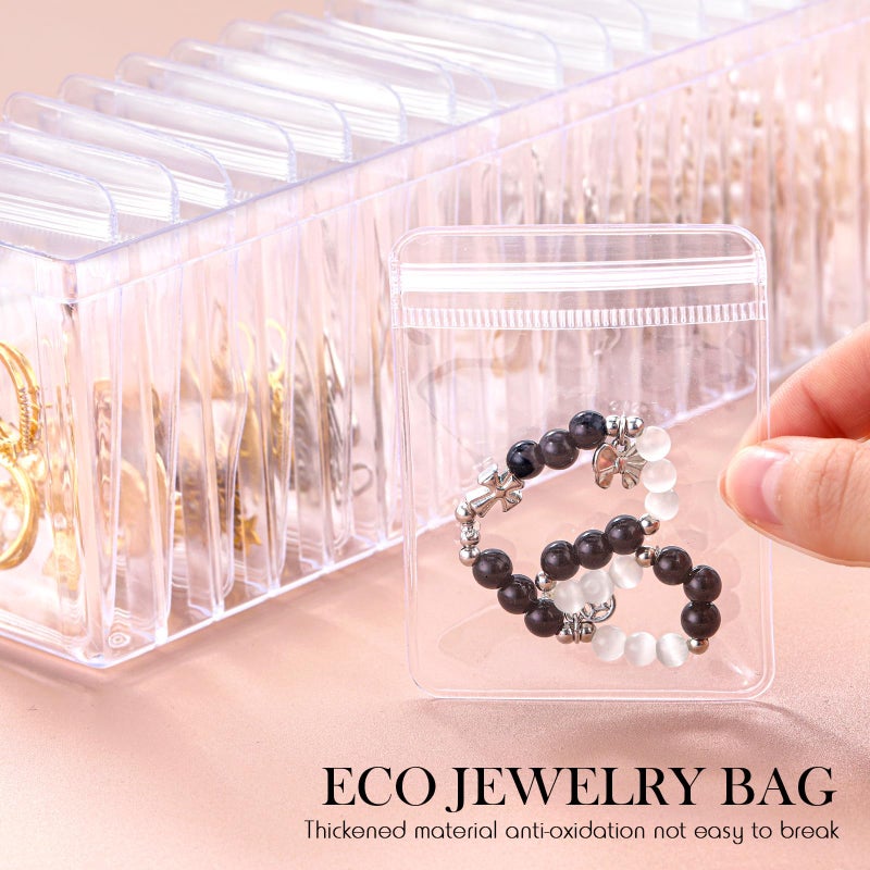 Kenning 63 Pcs Acrylic Jewelry Case Organizer, Clear Jewelry Organizers Holder with Portable Anti Tarnish Storage Bags for Rings, Earrings, Necklaces, Ideal Gifts for Women (Clear) - Image 5