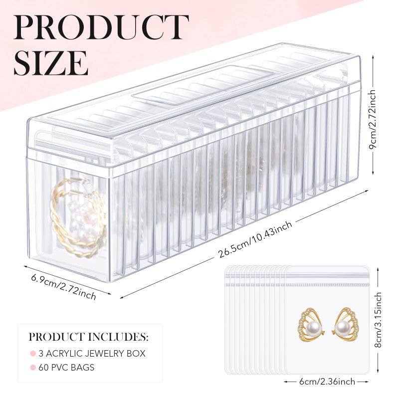 Kenning 63 Pcs Acrylic Jewelry Case Organizer, Clear Jewelry Organizers Holder with Portable Anti Tarnish Storage Bags for Rings, Earrings, Necklaces, Ideal Gifts for Women (Clear) - Image 2