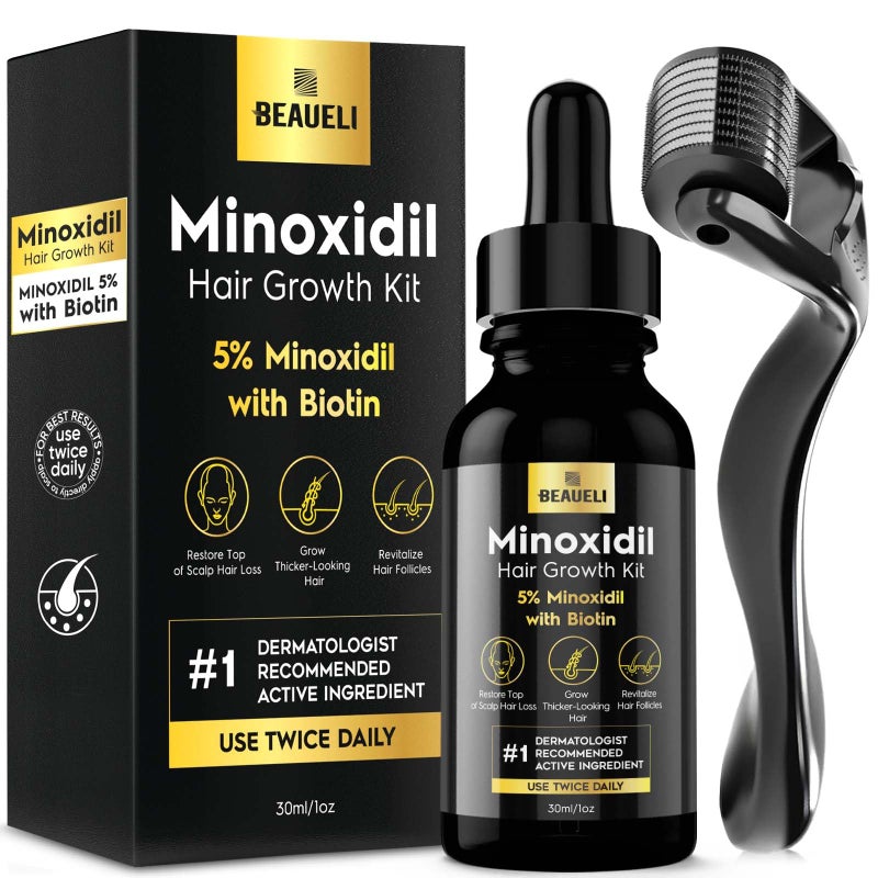 Beaueli Minoxidil Beard Growth Kit For Men and Women, Hair Loss and Hair Regrowth Treatments, Minoxidil 5%, Black - Image 1