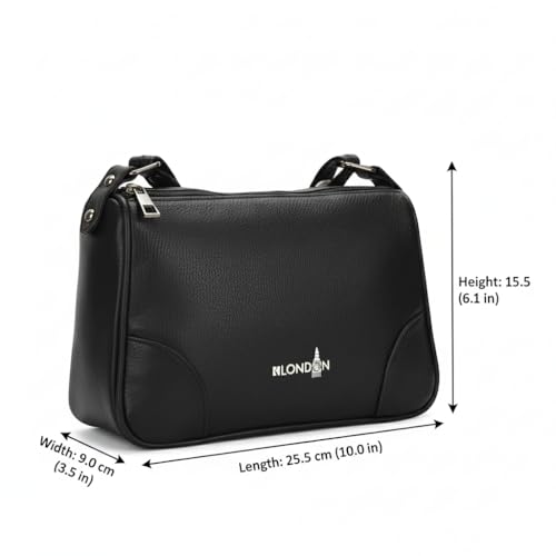 K London Women's Artificial PU Leather Sling Bag for Women - Girls Travel Crossbody Bags with Adjustable Strap - Ladies Shoulder Purse Stylish Handbag(2208_Black) - Image 3
