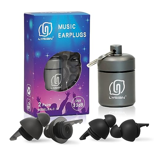 LYSIAN High-Fidelity Concert Ear Plugs– Reusable Noise-Reduction Festival Earplugs for Musician, Drummers, Party, Rave-Enjoy Clear Sound with -23dB Protection 2 Pairs Packs Black - Image 1
