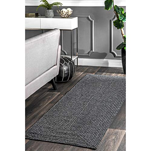 nuLOOM 2' x 8' Solid Hand Braided Indoor/Outdoor Area Rug, Pet-Friendly, High Traffic, Weather Resistant, for Patio, Balcony, Bedroom, Living, Dining Room, Wynn Charcoal - Image 1