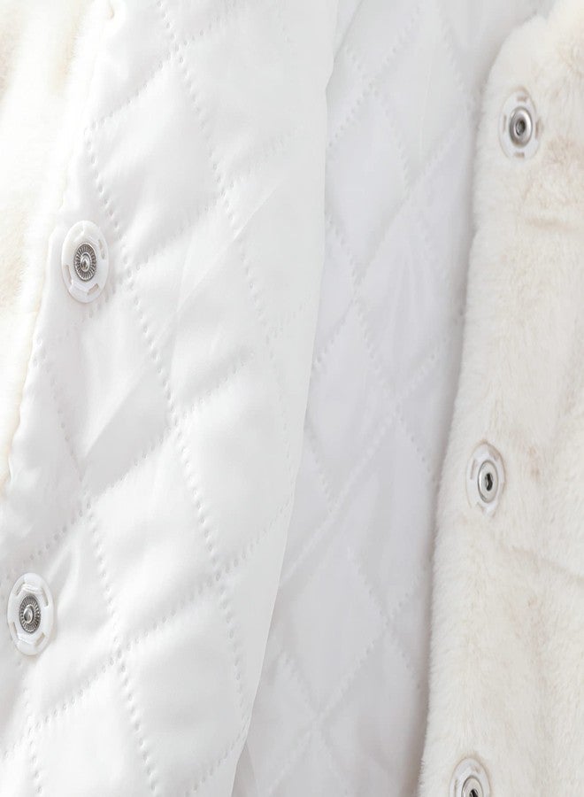 Aivtalk Baby Girls' Fleece Jackets Coats Thick Winter Cape Cotton Warm Outerwear Fuzzy Tops 6-12 Months White - Image 4