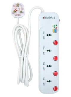 KADRIS Power Strips CG2004 Heavy Duty Surge Protection Extension Cord with 4 way Outlets with individual switch, Charging Socket with 3 meter Heat resistant  Extension Cord (White)  - Image 1
