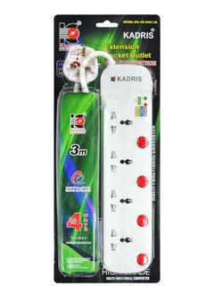 KADRIS Power Strips CG2004 Heavy Duty Surge Protection Extension Cord with 4 way Outlets with individual switch, Charging Socket with 3 meter Heat resistant  Extension Cord (White)  - Image 2