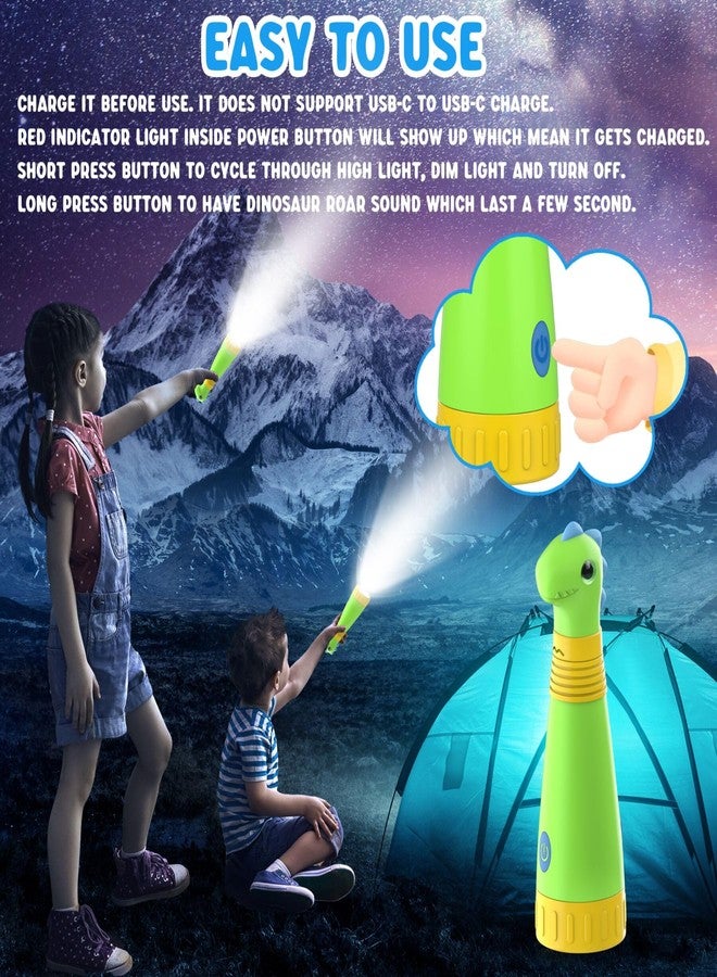 COSOOS 2 Rechargeable Dinosaur Flashlights for Kids, Roar Mode, Kids Flashlight, Outdoor Camping Gear Accessories, Christmas Light Stocking Stuffer for Kids Boys Girls - Image 3
