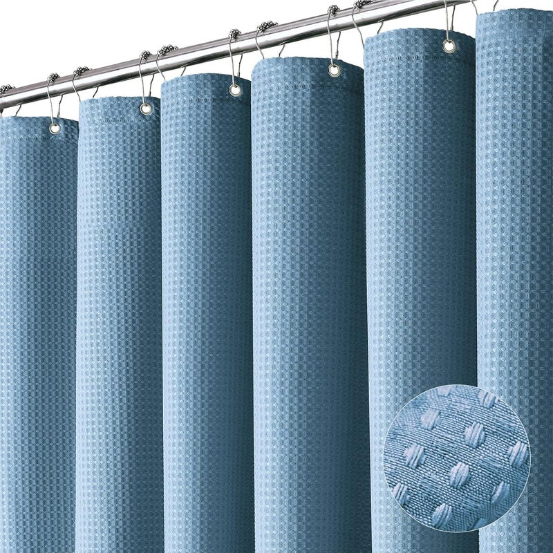 Dynamene ستارة دش من قماش دينامين أزرق - ستارة قماشية ثقيلة بنسيج وافل للحمام، 256GSM، مجموعة ستارة حم��م فاخرة من البوليستر الموزون مع 12 خطاف بلاستيكي، 72×72، أزرق ضوء القمر - Image 1