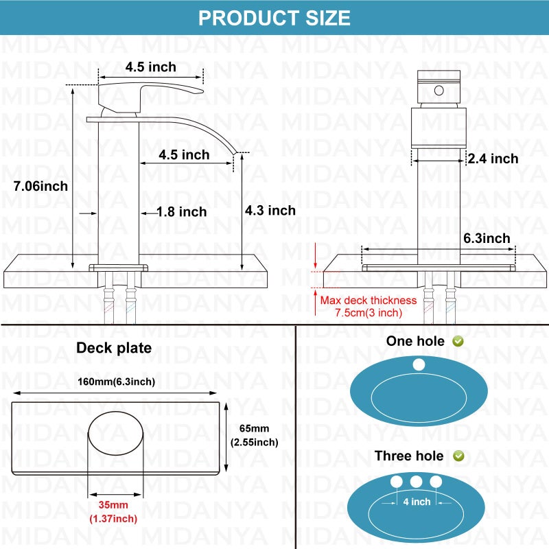 Midanya Bathroom Sink Faucet Waterfall Spout Single Handle 1 Hole Deck Mount Mixer Tap Lavatory Vanity Vessel Faucet Commercial With Pop Up Drain Short  Brushed Gold - Image 4