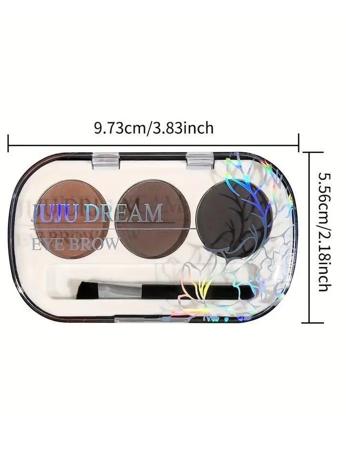 Juju JUJU Dreamy 3-Color Eyebrow Powder Palette with Professional Brush - Strong Waterproof and Sweatproof, Ultra Long-lasting, High Pigmentation for Natural-looking Eyebrows (No. 03)  - Image 3