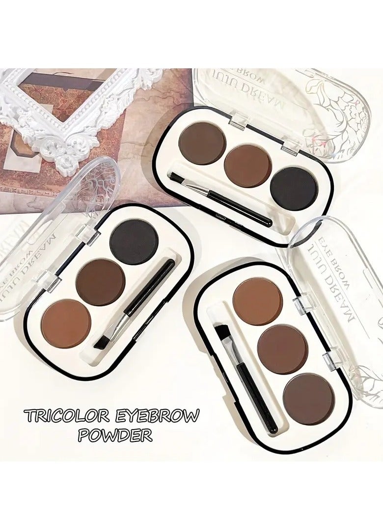 Juju JUJU Dreamy 3-Color Eyebrow Powder Palette with Professional Brush - Strong Waterproof and Sweatproof, Ultra Long-lasting, High Pigmentation for Natural-looking Eyebrows (No. 03)  - Image 2