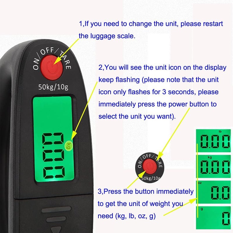 Portable Digital Luggage Scale with 110lb/50kg Capacity, Data Lock and Auto Off, Black - Image 2