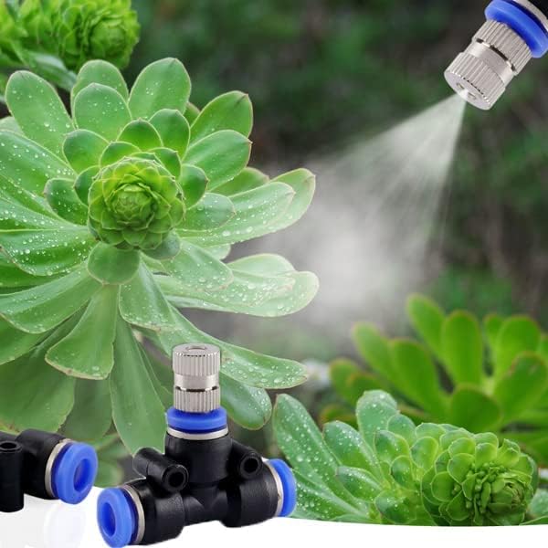 APPSTER 6mm Atomization Brass Fogger Nozzles with Tee Connector for Misting Fogging Spray Sprinkler Cooling Sprayer Automatic Irrigation Cooling Kit - 1pcs set - Image 2