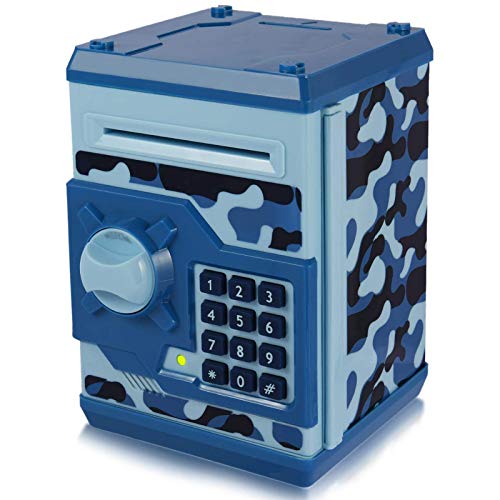 Yoego Kids Money Bank Electronic Piggy Banks Great Gift Toy for Kids Children Auto Scroll Paper Money Saving Box Password Coin BankPerfect Toy Gifts for Boys Girls Blue Camo - Image 1