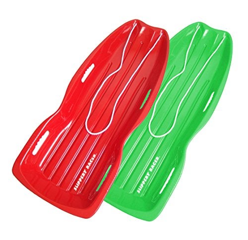 Slippery Racer Downhill Xtreme Flexible Adults and Kids Plastic Toboggan Snow Sled for up to 2 Riders with Pull Rope and Handles REDGreen 2 Pack - Image 1
