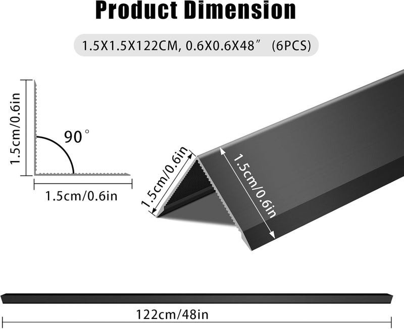 UNNAK Aluminum Alloy Black Corner Guards 6PCS Thickness Wall Corner Protectors for Walls Right Angle Corner Protectors Guards L Shaped Metal Protectors 90 Angle Corner Guards 19Ga 06x06X480 Inch - Image 3