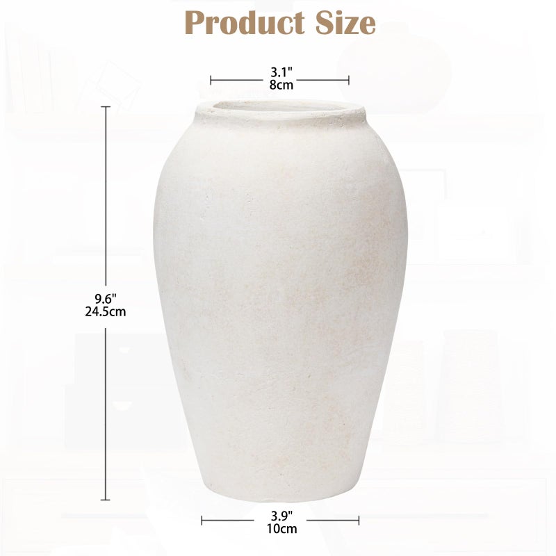 Arborus مزهرية زهور من الطين المصنوع يدويًا، 9.6" ارتفاع، سيراميك أبيض عتيق، ديكور ريفي قديم، فم واسع، تشطيب غير لامع للمكتب المنزلي والمطاعم والمقاهي - Image 2