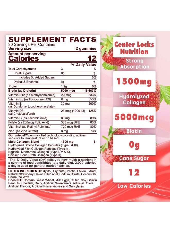 EnvyDeal Sugarfree Hydrolyzed Collagen Peptide Filled Gummiesextra Strength 1500Mg Protein Type Iiiiiivx With 5000Mcg Biotin Vitamin C A E D3 B6 B12 For Immune Digestion Skin Hair Nails Energy Bone Joint - Image 2