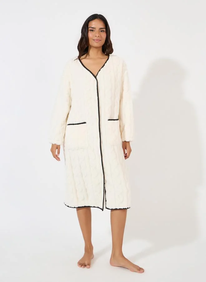 Styli Cable Fleece Contrast Trim Nightshirt Dress